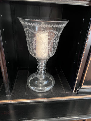 Pair of Etched Glass Urns, 18"