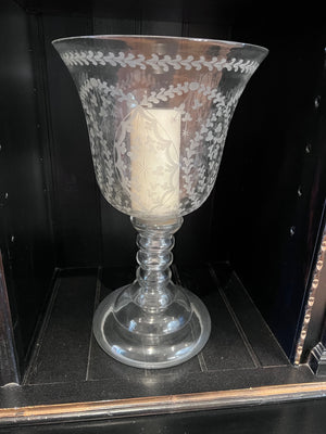 Pair of Etched Glass Urns, 18"
