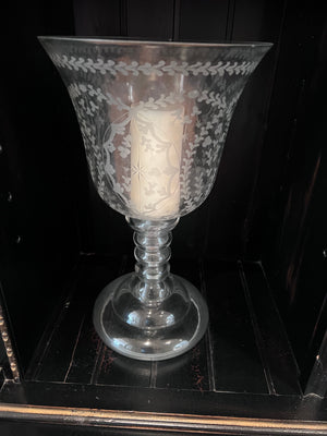 Pair of Etched Glass Urns, 18"