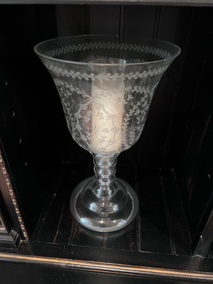 Pair of Etched Glass Urns, 18"