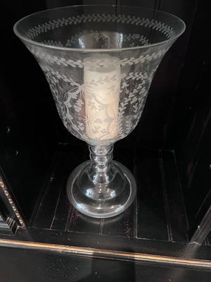 Pair of Etched Glass Urns, 18"