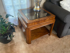 Pair of Burled Wood & Glass Side Tables