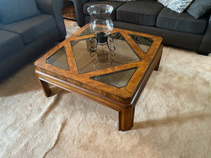 Burled Wood & Glass Coffee Table