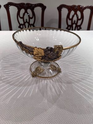 Glass Pedestal Bowl with Gold Accents