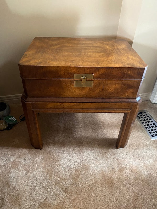 Burled Wood Lift-Top Storage Side Table