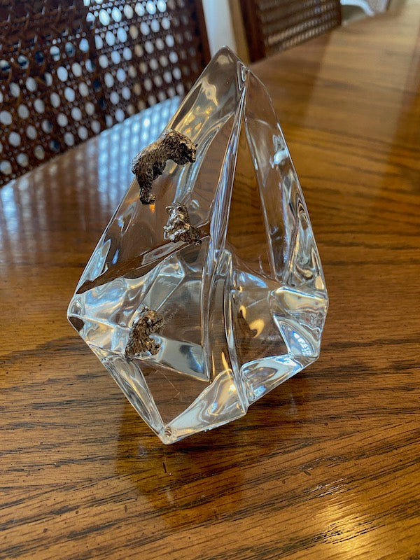 Franklin Mint Sterling Silver 1987 Polar Bears on Crystal Iceberg Paperweight