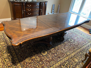 Beautiful Inlaid Executive Dining Table with Custom Cut Glass Top