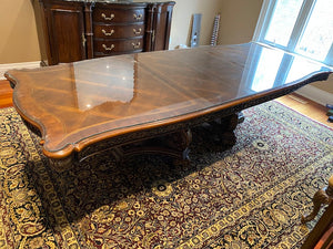 Beautiful Inlaid Executive Dining Table with Custom Cut Glass Top