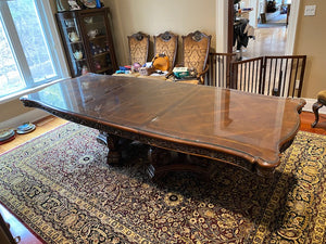 Beautiful Inlaid Executive Dining Table with Custom Cut Glass Top