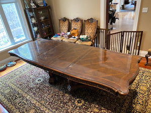 Beautiful Inlaid Executive Dining Table with Custom Cut Glass Top