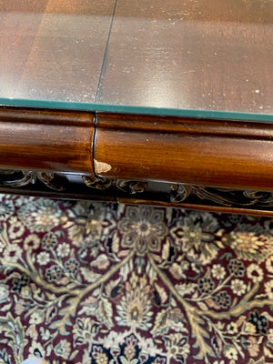 Beautiful Inlaid Executive Dining Table with Custom Cut Glass Top