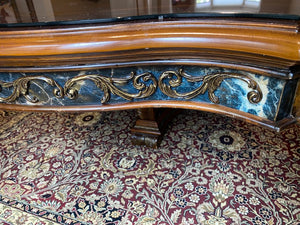 Beautiful Inlaid Executive Dining Table with Custom Cut Glass Top