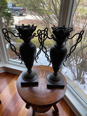 Pair of Metal Candle Holders, Urns