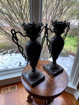 Pair of Metal Candle Holders, Urns