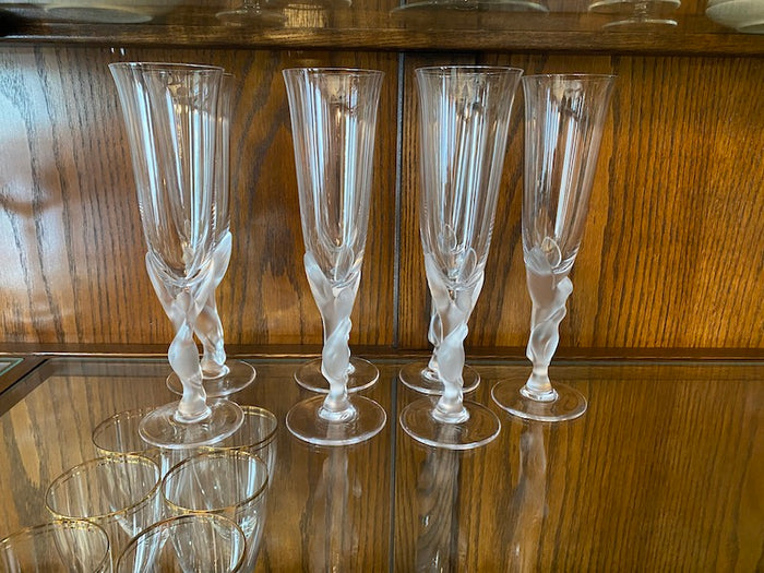 7 Igor Carl Faberge France "Kissing Snow Doves" Champagne Glasses