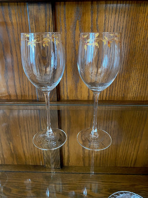 2 Luminarc France Wine Glasses, Gold Painted Accent