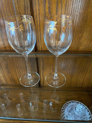 2 Luminarc France Wine Glasses, Gold Painted Accent