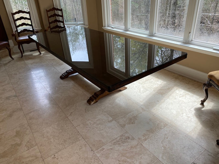 Wood Dining/Kitchen Table with Custom Glass Top (*condition)