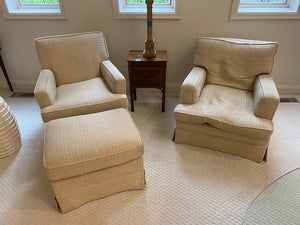 2 Beige Upholstered Armchairs + 1 Ottoman