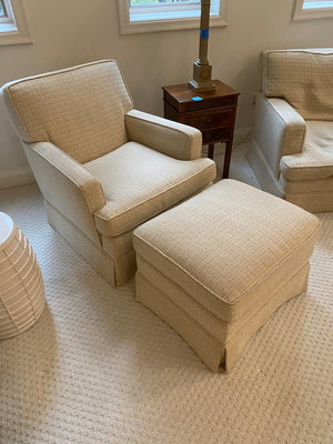 2 Beige Upholstered Armchairs + 1 Ottoman