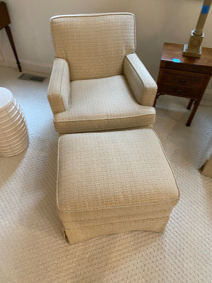 2 Beige Upholstered Armchairs + 1 Ottoman