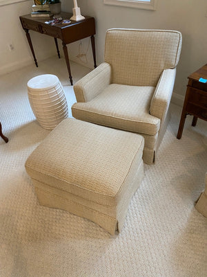 2 Beige Upholstered Armchairs + 1 Ottoman