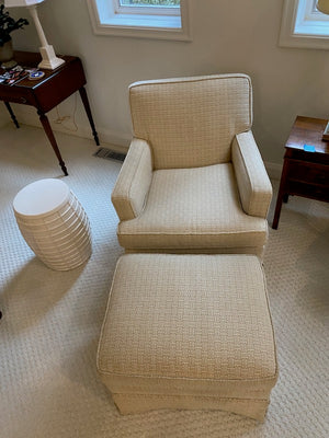 2 Beige Upholstered Armchairs + 1 Ottoman