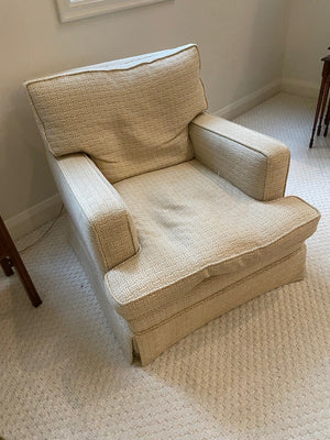 2 Beige Upholstered Armchairs + 1 Ottoman