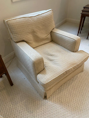 2 Beige Upholstered Armchairs + 1 Ottoman