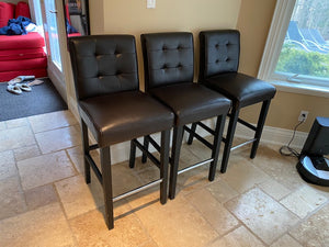 3 Faux Leather Espresso Bar Stools