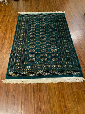 100% Wool Green Pakistani Bokhara Rug