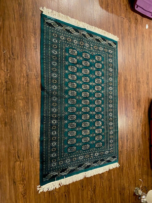 100% Wool Green Pakistani Bokhara Rug