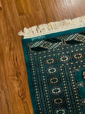 100% Wool Green Pakistani Bokhara Rug
