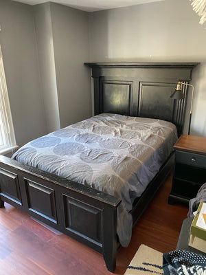 Thomasville "Urban Retreat" Black, Distressed Wood Queen Bed Frame