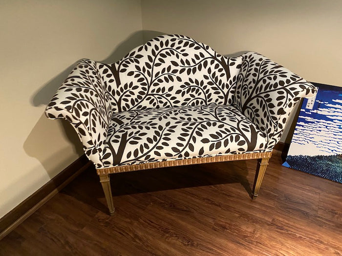 Upholstered Settee, 'Leaves Print'