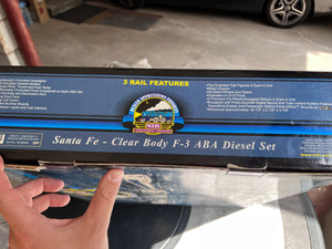 *RARE- MTH Electric Trains 20-80002A: MTH Preimer O Scale Santa Fe Clear Body F-3 ABA Diesel Locomotive Set.