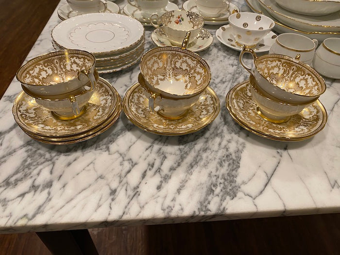 6 Aynsley Bone China 'Gold' Cups & Saucers- 7949