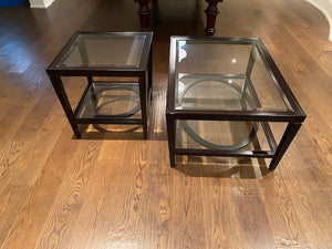 Wood & Glass Coffee Table + Matching Side Table, Brown Finish