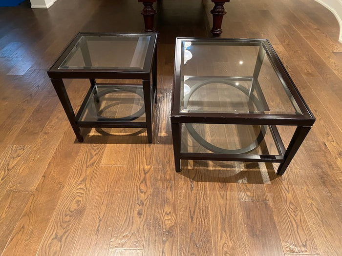 Wood & Glass Coffee Table + Matching Side Table, Brown Finish