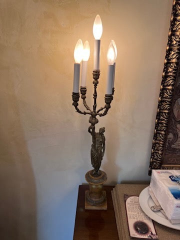 Pair of Gold Metal Lamps with Marble Base