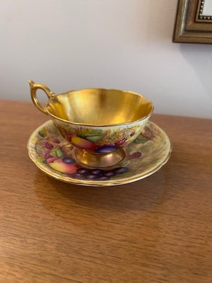 Aynsley 'Orchard Gold' Large Tea Cup and Saucer Signed 'N.Brunt'