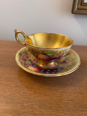 Aynsley 'Orchard Gold' Large Tea Cup and Saucer Signed 'N.Brunt'