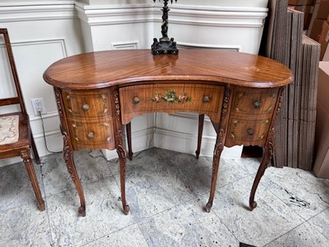 Antique Kidney Shaped Writing Desk, with Hand Painted Floral Design