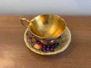 Aynsley 'Orchard Gold' Large Tea Cup and Saucer Signed 'N.Brunt'