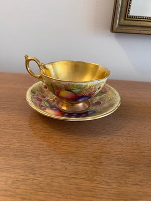 Aynsley 'Orchard Gold' Large Tea Cup and Saucer Signed 'N.Brunt'