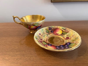 Aynsley 'Orchard Gold' Large Tea Cup and Saucer Signed 'N.Brunt'