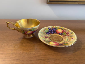 Aynsley 'Orchard Gold' Large Tea Cup and Saucer Signed 'N.Brunt'
