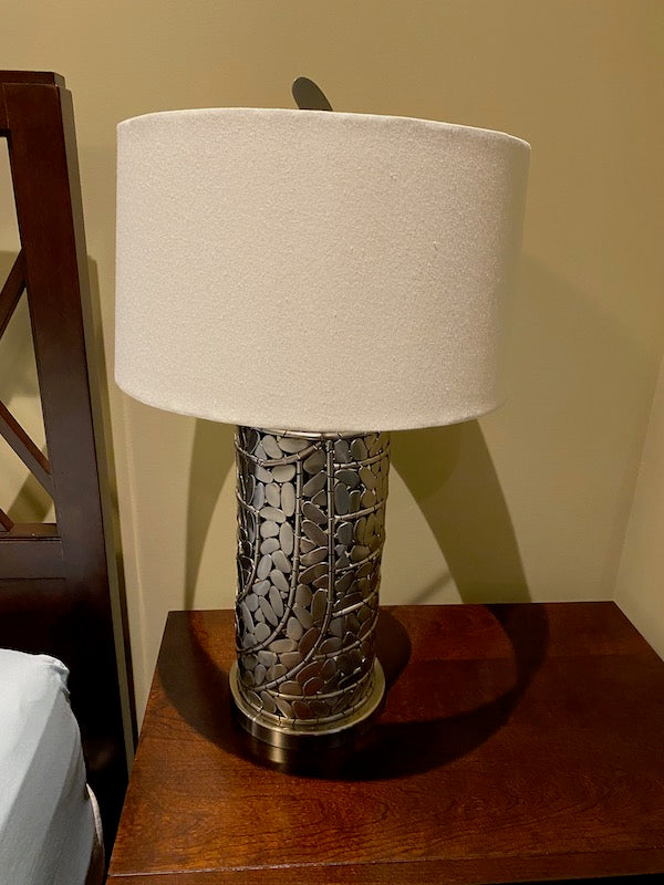 Pair of Silver Table Lamps with White Shades