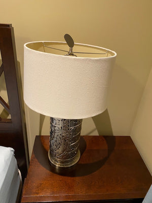 Pair of Silver Table Lamps with White Shades