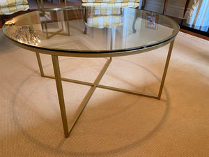 Round Glass Coffee Table + 2 Matching Side Tables, Gold Metal Base